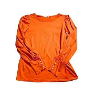 DOROSE Women's Orange Puff Sleeve Blouse with Button Cuffs Size M